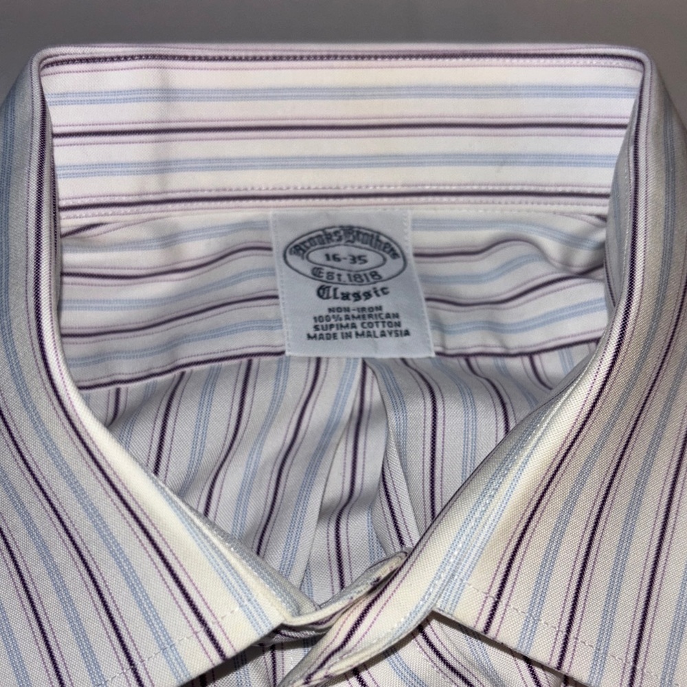 Brooks Brothers 16/35 Men's Classic Striped Shirt - Purple, Blue and White